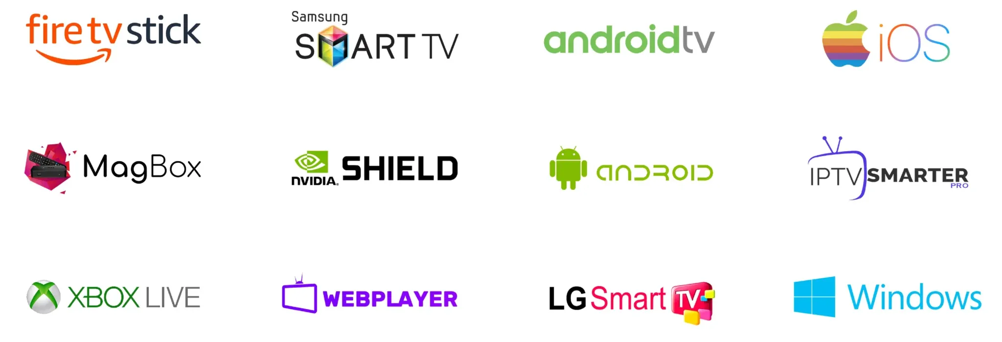 Sheet of device and platform logos for the MAG Box IPTV install guide